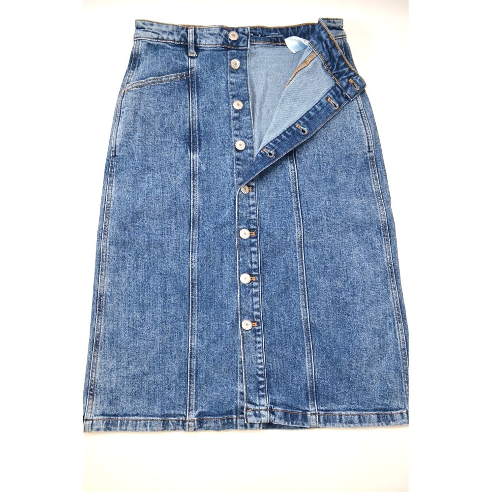Old Navy Skirt Women's Size 0 Blue Denim A-Line Midi Button Front Waist 28" - Picture 4 of 11